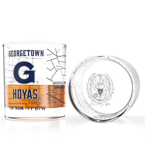 Greenline Goods Georgetown University Hoyas Whiskey Glasses Set of 2, 10 oz Rocks Glasses with Full-Color Logo & Campus Map – Officially Licensed Bourbon Glass Gift for Alumni & Fans