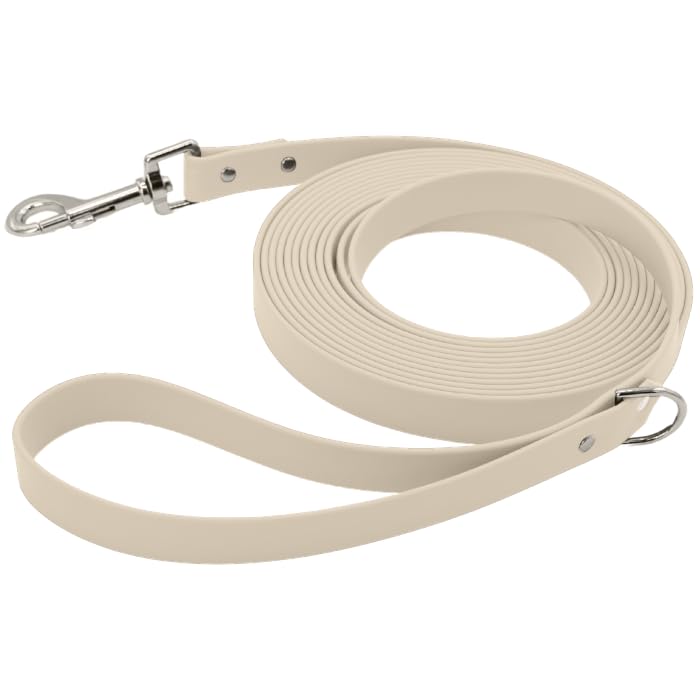 10m Schleppleine mit Handschlaufe | Extra Bequeme 19mm Breite für mittelgroße & große Hunde | weich + leicht zu säubern | Hundeleine mit 10 Meter Länge (Weiß - Gurtband)