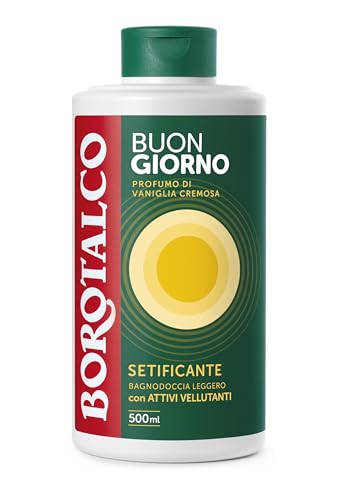 Borotalco, Bagnodoccia Buongiorno Setificante, con Attivi Vellutanti e Profumo di Vaniglia Cremosa, Texture Leggera, Dona Morbidezza e Comfort, Ideale per il Mattino, Flacone 500 ml