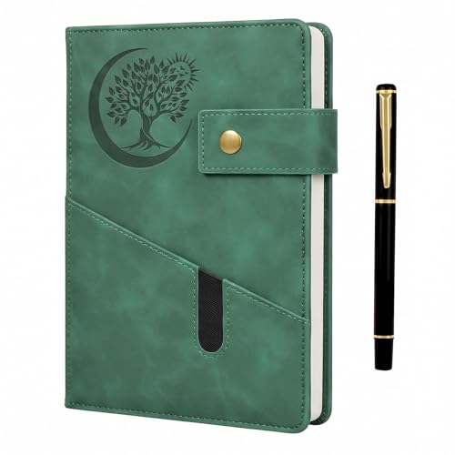 Image of Notebook and Pen Set, A5 Lined Leather Journal Notebook, 200 Pages 100 Gsm Thick Ruled Paper, Personal Organiser Leather Journal, A5 Diary for Men Women School, Travel, Business, Work, Writing (Green)