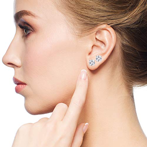 12 Pairs Stainless Steel Stud Earrings for Women, Princess Cut Square Cubic Zirconia Stud Earrings, Birthstone Earrings Stud Set4