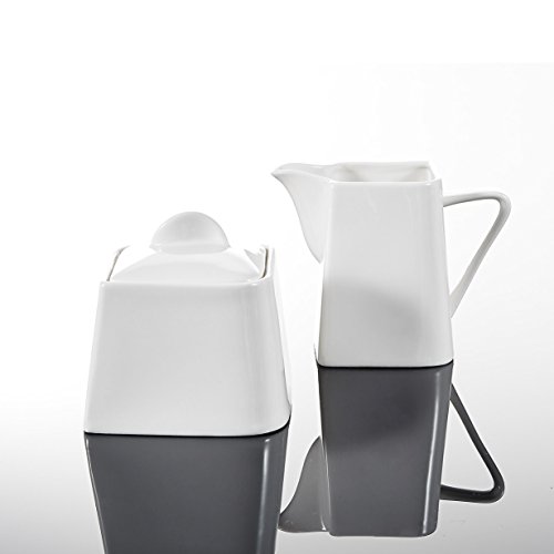 MALACASA, Série Joesfa, Pot à Lait et Sucrier avec Couvercle Porcelaine, Pot à Crème Boîte à Sucre