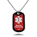 Custom Engraved Medical Alert ID Aluminum Dog Tag Necklace with Stainless Steel bead Chain MADE IN USA(Red)
