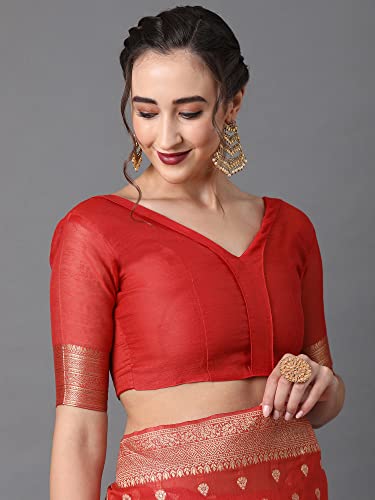 Image of AKHILAM Women's Kanjivaram Banarasi Silk Woven Design Saree With Unstitched Blouse Piece (Multicolored 2RANI20 Parent)