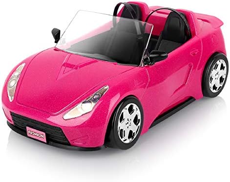 SUPER JOY Dolls Accessories - Convertible Car for Dolls Glittering Pink Convertible Doll Car