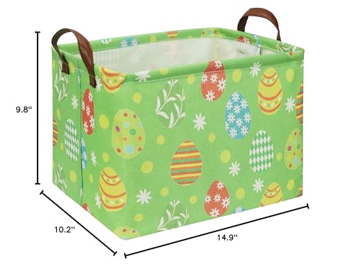 Image of Rectangle Green Easter Basket,Gift Basket Empty with Handles for Kids,Cute Organizer Toy Bin,Books Basket,Books Box(Green Easter Basket)