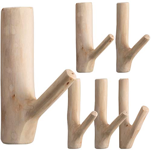Jetec 6 Pieces Wood Wall Hooks Vintage Real Natural Tree