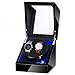 Watch Winder Box, 2 Plazas De Bobinado, En Madera De Cuero Shell Y Negro Color Café, Con 2 Ajuste Modo De Rotación, Cuero Iluminación Incorporada Caja De Reloj Mecánico Automático De La Coctelera