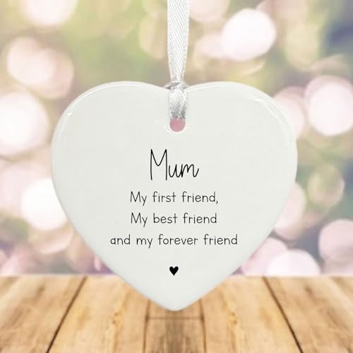 Personalised Porcelain Heart 'Mum, my first friend, my best friend and my forever friend' Keepsake, Custom Gift for Mum, Thoughtful, Personalised Heart Ornament