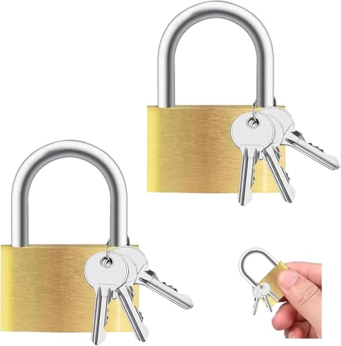 Image of 2pcs Solid Brass Padlock with Key, Small Pad Lock with Key, Padlocks with 6 Same Keys, Storage Lock Shackle for Locker Outdoor Indoor Use