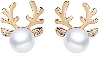 Reindeer Faceted Crystal Christmas Stud Earrings with Gift Pouch Womens Girls Jewellery