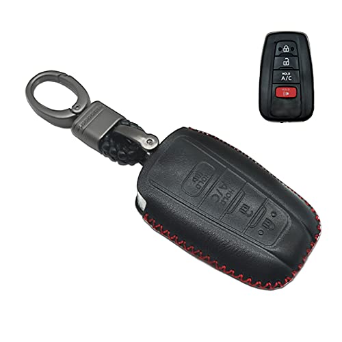 MECHCOS Compatible with fit for 2017-2018 Toyota Prius, Toyota Prius Prime 4 Buttons with A/C Remote Function Smart Leather Case Key Fob Cover Keyless Remote Holder HYQ14FBE