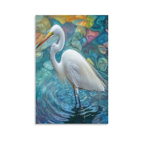 DHBANEIOK Egret Quadro Su Tela Canvas Stampe Da Parete Decorazioni Da Parete Disegno Canvas Stampa Su Tela Pittura Poster Da Parete Di Arte Per Camera Da Letto Soggiorno 12x18inch(30x45cm)