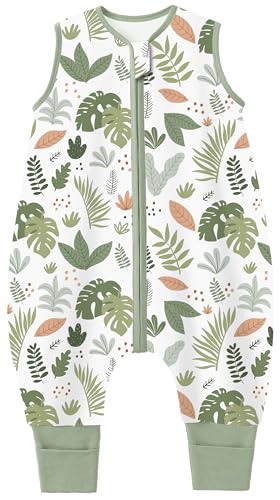 Image of Chilsuessy Toddler Sleep Sack with Feet 6-18 Months, 1.0 TOG Cotton Baby Wearable Blanket with Legs, Sleep Bag Walker with 2-Way Zipper, Monstera