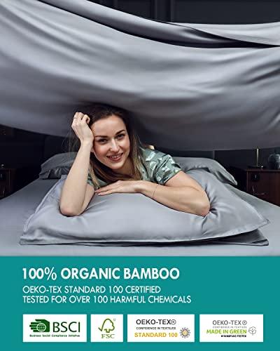 Kaisa Bamboo Sheets Set 6Pcs Queen Size, Pure 100% Bamboo Cooling Sheets, Luxury Silky Soft Flat And Fitted Sheets With 4 Pillowcases, 6 Pieces Bedding Sets With 16” Deep Pockets, Queen, Gray #TOP1