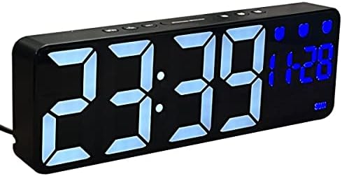 PLSK 11 inches Large Screen Student Home LED Electronic Clock Living Room Wall Clock Digital Clock Voice-Activated Wall-Mounted Creative Alarm Clock, USB Plug-in Battery, Large Number (Blue)