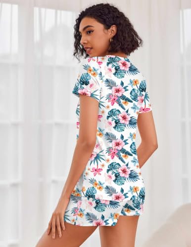 Image of Ekouaer Womens Pajama Sets Short Sleeve Pajamas for Women Sets Soft Lounge Sets Casual V Neck Sleepwear PJS