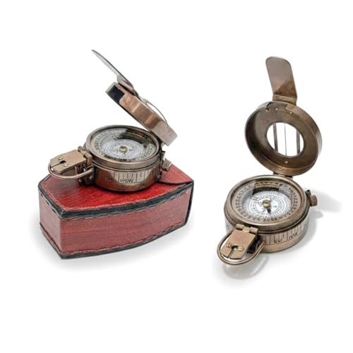 Brújula militar vintage de latón con caja de madera