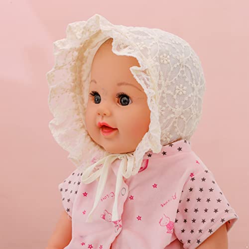 Jeeyjoo Baby Girls Newborn Lace Flower Embroidered Christening Occasion Bonnet Princess Sun Hat Beige Type A One Size #TOP3