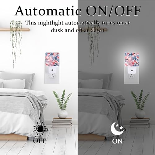 Image of Cherry Blossoom Night Light, Plug-into Wall Winter Floral Nightlight Lamp with Dusk to Dawn Sensor, Led Lamp 0.5W Energy Efficient for Boys Girls Adults Home Decor