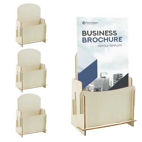 KeaJuidy 4 soportes para folletos, 13 x 7 x 17 cm, de madera, fácil de montar, para revistas, folletos, cuadernos, menús, oficinas