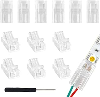 VIPMOON 12 Pcs 2Pin LED Light Strip Connectors, 8mm Wide Unwired Solderless Quick Strip to Wire Connection, Adapter for Waterproof or Non-Waterproof 3528 2835 Single Color LED Light Strip