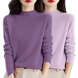 2er Pack Damen Pullover Herbst Merinowolle Strickpullover Oversize Einfarbiger Elegant Rundhals DüNne Langarm Pulli Weich Knit Sweater Warm Winterpullover Kaschmir Cashmere Wollpullover Damenpullover