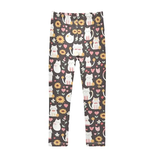 Cute Cats Girls' Leggings Toddler Doodles Sunflowers Hearts Kids Yoga Pants Dance Active Tights 4T