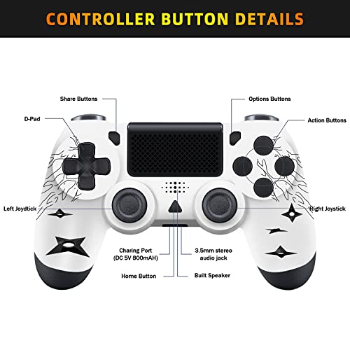Custom Ps-4 Controller Wireless, Ftfvaska Bluetooth Controller Ps4 Gaming Gamepad Compatible With Ps-4/Slim/Pro, Ps4 Remote Controllers Game Joystick (White Eye) #TOP2