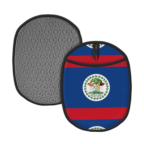 Lot de 2 tapis anti-brûlure pliables avec motif drapeau du Belize - Convient pour casserole chaude/plaque de cuisson/bol à soupe