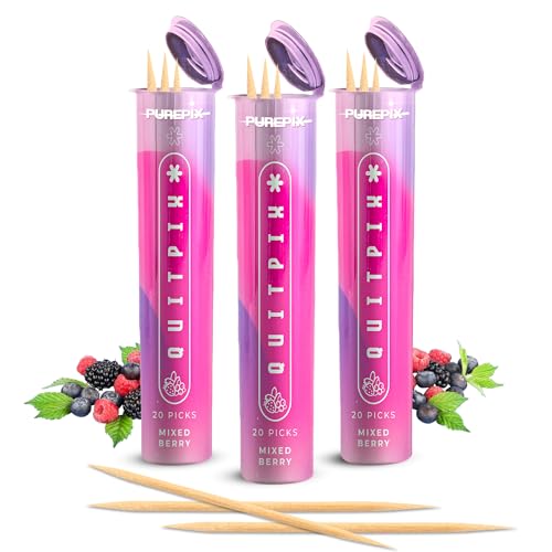 Image of QuitPix to Help Quit Smoking Extra Thick Boosting Flavored Toothpicks with NAC & L-Theanine - That can Help Quit Smoking - Oral Fixation - Nicotine Free - Mixed Berry 3 Pack