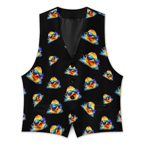 Rubber Duck with Glass Suit Vest for Men Slim Fit Tuxedo Waistcoat Button V Neck Business Coat2