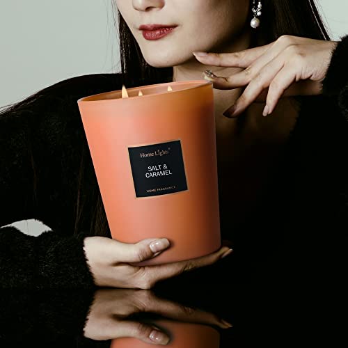 Homelights Highly Scented Soy Candles Big 33.3 Oz For Home. 3 Cotton Wicks, Smokeless Long Lasting 130 Hrs In Salt & Caramel. 5X6, Great Gift For Women & Men #TOP2