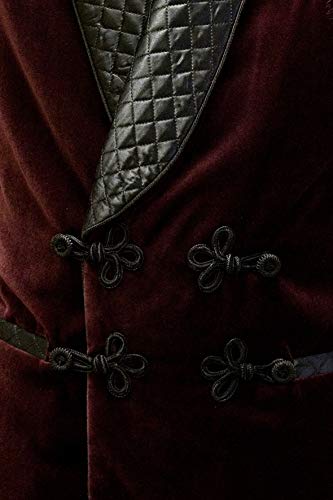 Smoking Jacket for Men, Quilted Smoking Robe, Burgundy Velvet Coat, Smoking Jackets 3XL, Double Breasted Coat4