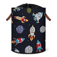 Space Rocket Spaceship Large Laundry Hamper Clothes Hamper Storage Basket Cartoon Folding Bin Laundry Basket Washing Fabric Storage Hamper Bin Organizer with Drawstring Lid