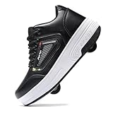 Happy Roller Roller Skate Shoes for Kids Girls & Boys, Shoes with Wheels for Ages 6-12, 2-in-1 Easy Roller Retractable Wheelies Moon Shoes for Little Kids/Big Kids Black