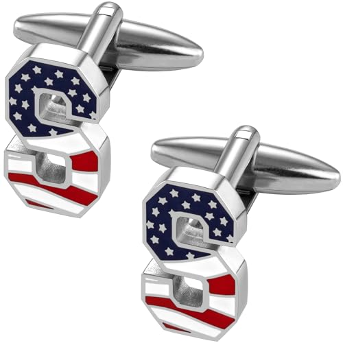 AMITER Initial Cufflinks for Men, American Flag Pattern Cuff Links Men's Shirt Studs Suit Accessories Gift by AMITER - Used condition - US$8.46