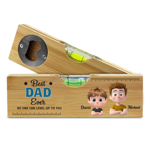 Wrappiness Best Dad Ever Personalized Wooden Spirit Level Bottle Opener - Custom Engraved Gift for Dad, Grandpa, Father's Day, Birthday, Christmas (Best Dad, 2-Boy Boy)