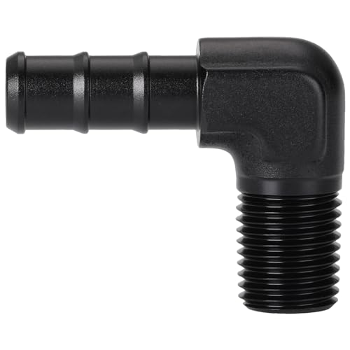 Podavelle 1/4 NPT Male to 3/8 Hose Barb Fitting Adapter 90 Degree Aluminum Black