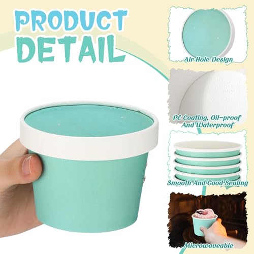 Image of Fulmoon 8 oz 100 Pack Paper Containers with Lids Soup Bowl Cup, Multi Color | Disposable Ice Cream Cup, Kraft Food Containers with Vented Lid Stackable for Hot Soup Dessert Cake Fruit Microwave Takeout