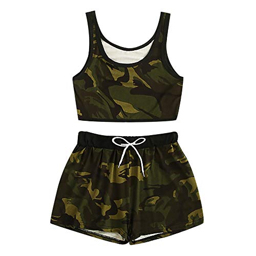 Aniywn Womens Summer Camouflage Print Tank Tops and Elastic Shorts Set Casual Loose Sleeveless Camo Vest and Pant