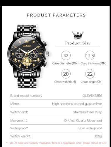 Image of OLEVS Watch for Man Analog Quartz Skeleton Chronograph Diamond Watches Stainless Steel Moon Phase Calendar Waterproof Dress Watches