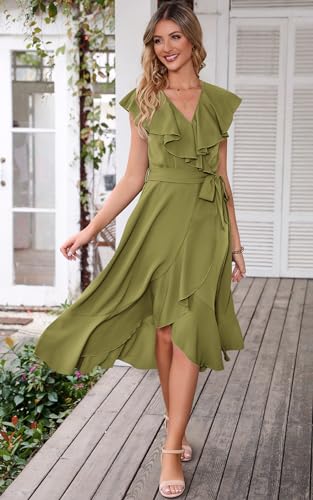 Image of PRETTYGARDEN Women's 2023 Summer Wrap Maxi Dress Casual Boho Deep V Neck Short Sleeve Ruffle Hem Split Beach Long Dresses