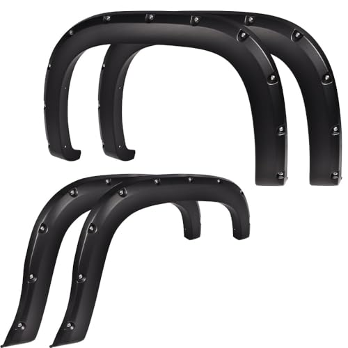4pcs CNNELL Fender Flares Compatible With 2007-2013 GMC Sierra 1500 All Beds Smooth Black Pocket Rivet Style Paintable Wheel Flares Set