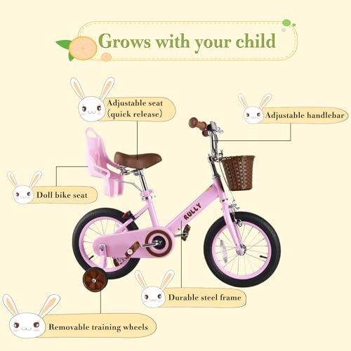 RULLY Bicicleta infantil de 35,5 cm para meninas e meninos de 3, 4 e 5 anos, com rodas de treinament
