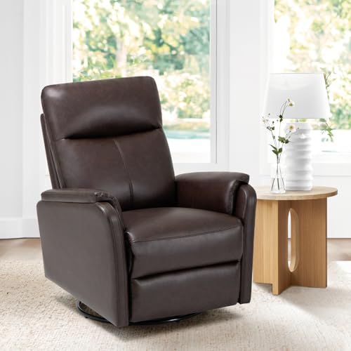 Image of MALOL Modern Leather Swivel Rocker Recliner – Glider Reclining Chair with Footrest, Wide Seat Cushion & Comfortable Support for Living Room, Nursery, Bedroom,Cho