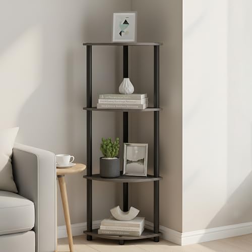 Image of JD FRESH 4-Tier Wooden Open Corner Rack /Table Corner Display Rack /Storage Shelf Stand /Multipurpose Shelf for Living Room, Bedroom, Home Office Display (Cambridge, Walnut)