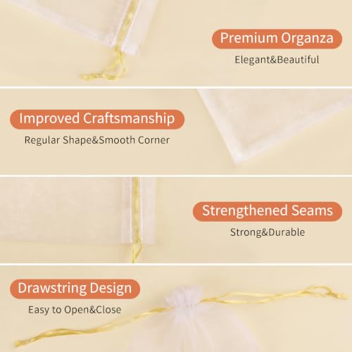 Image of Crweety 50PCS Organza Bags 8x12 Large White Mesh Gift Bags Gold Drawstring | Party Favor Goodie Bag Bulk, Jewelry Sachet Candy Treat Soap Makeup Pouches, Wrap for Wedding Baby Shower Birthday Halloween
