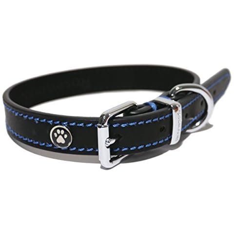 Rosewood Black Leather Dog Collar with Paw Print Cover