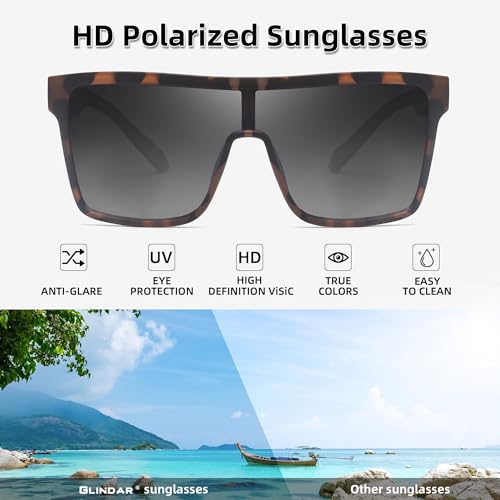 Image of GLINDAR Polarized Sunglasses Men Flat Top Womens, Oversized Square Shield | One Piece,Trendy,Lightweight,Driving